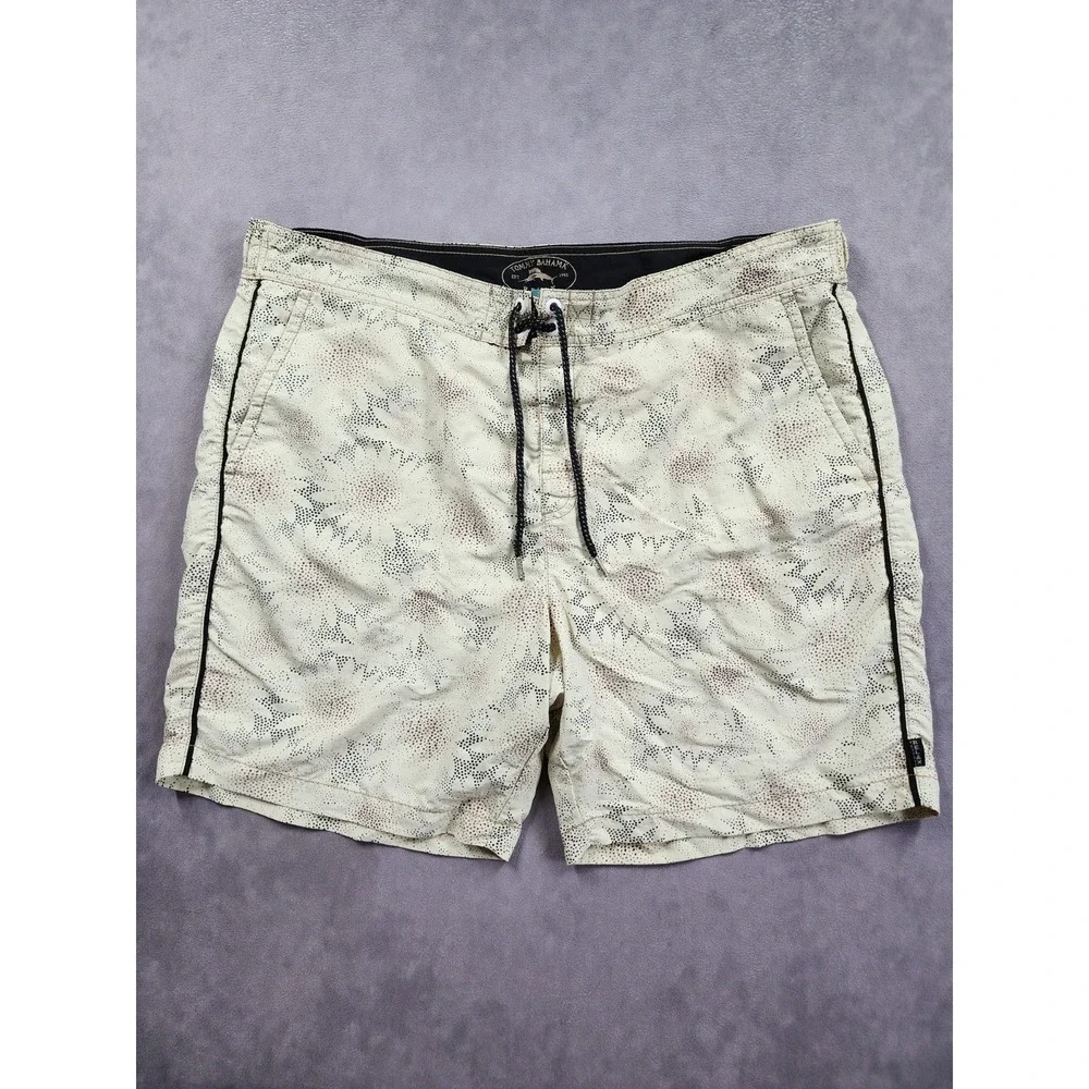 Tommy Bahama Relax Swim Shorts Men's XL Cream Floral Brief Lined Drawstring